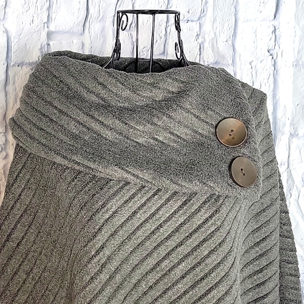 LEMODE Gray Ribbed Shawl Cape OS - Picture 2 of 6